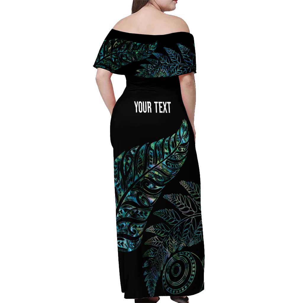 Aotearoa Personalized Lawn Bowls Maori Off Shoulder Maxi Dress New Zealand Paua Shell Tribal Silver Fern LT7 - Polynesian Pride