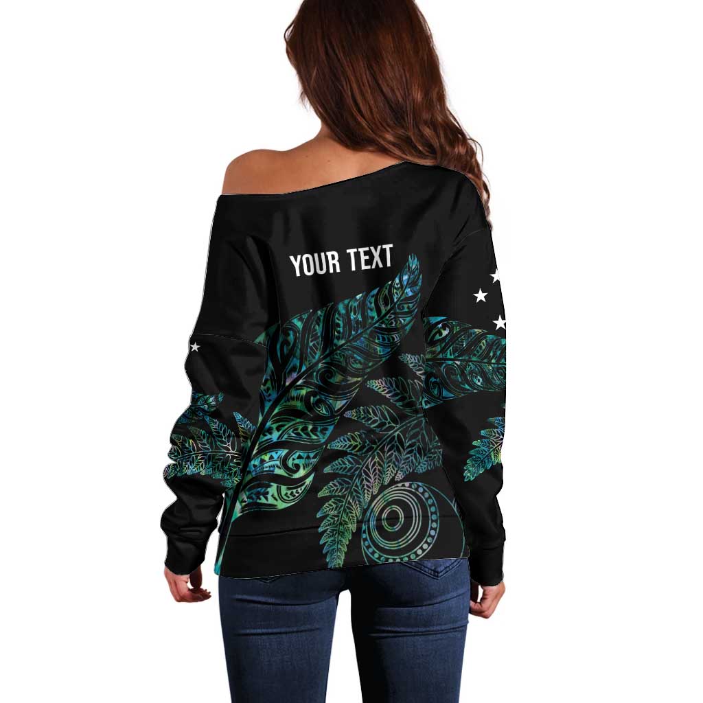 Aotearoa Personalized Lawn Bowls Maori Off Shoulder Sweater New Zealand Paua Shell Tribal Silver Fern LT7 - Polynesian Pride