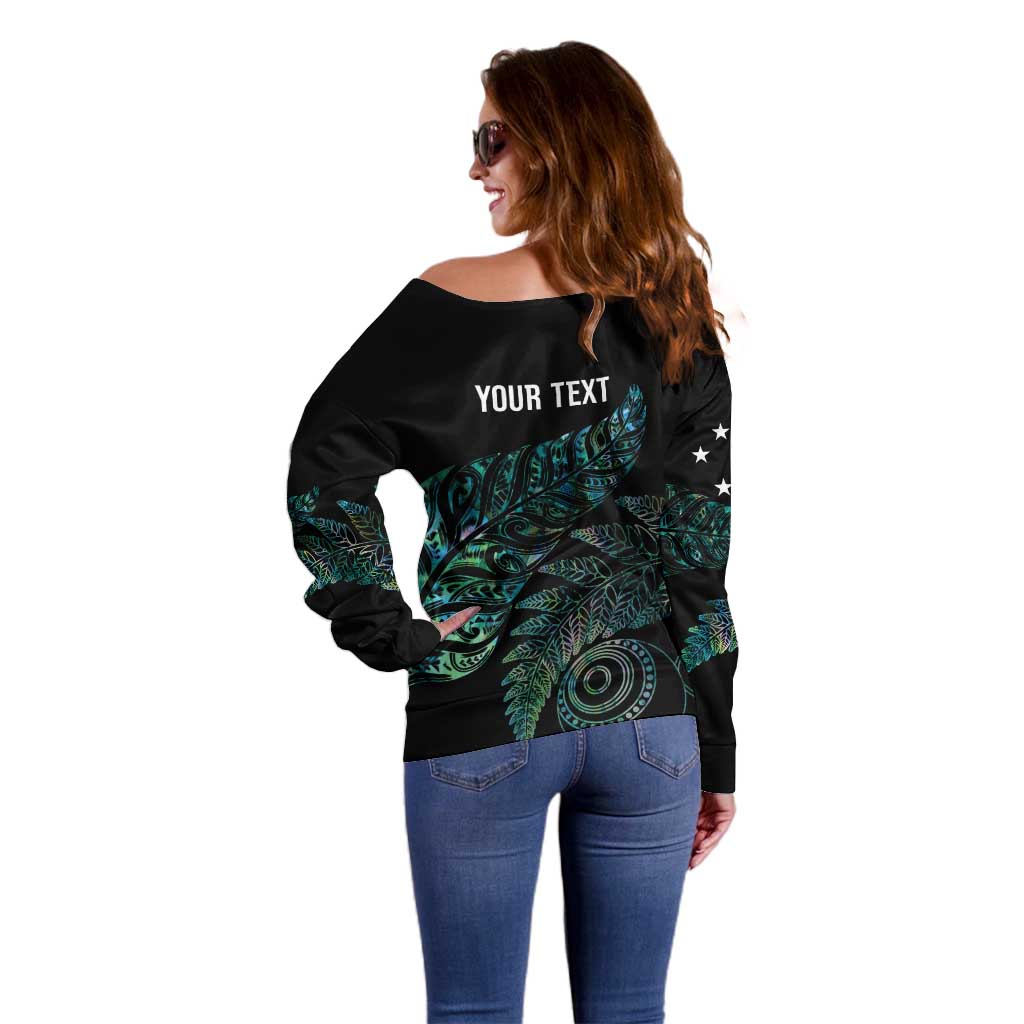 Aotearoa Personalized Lawn Bowls Maori Off Shoulder Sweater New Zealand Paua Shell Tribal Silver Fern LT7 - Polynesian Pride