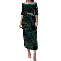 Aotearoa Personalized Lawn Bowls Maori Puletasi New Zealand Paua Shell Tribal Silver Fern LT7 Long Dress Green - Polynesian Pride