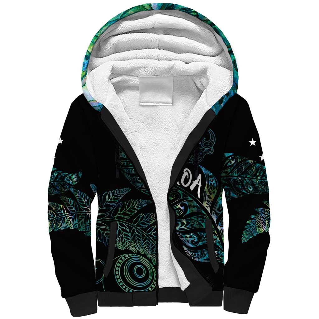 Aotearoa Personalized Lawn Bowls Maori Sherpa Hoodie New Zealand Paua Shell Tribal Silver Fern LT7 Unisex Green - Polynesian Pride