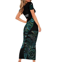 Aotearoa Personalized Lawn Bowls Maori Short Sleeve Bodycon Dress New Zealand Paua Shell Tribal Silver Fern LT7 - Polynesian Pride