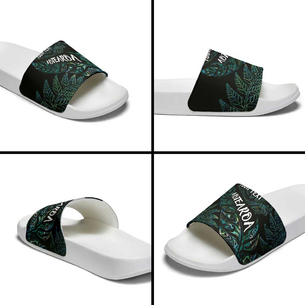 Aotearoa Personalized Lawn Bowls Maori Slide Sandals New Zealand Paua Shell Tribal Silver Fern LT7 - Polynesian Pride