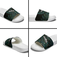 Aotearoa Personalized Lawn Bowls Maori Slide Sandals New Zealand Paua Shell Tribal Silver Fern LT7 - Polynesian Pride