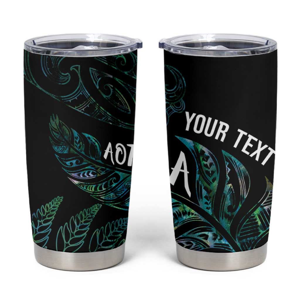 Aotearoa Personalized Lawn Bowls Maori Tumbler Cup New Zealand Paua Shell Tribal Silver Fern LT7 Green - Polynesian Pride