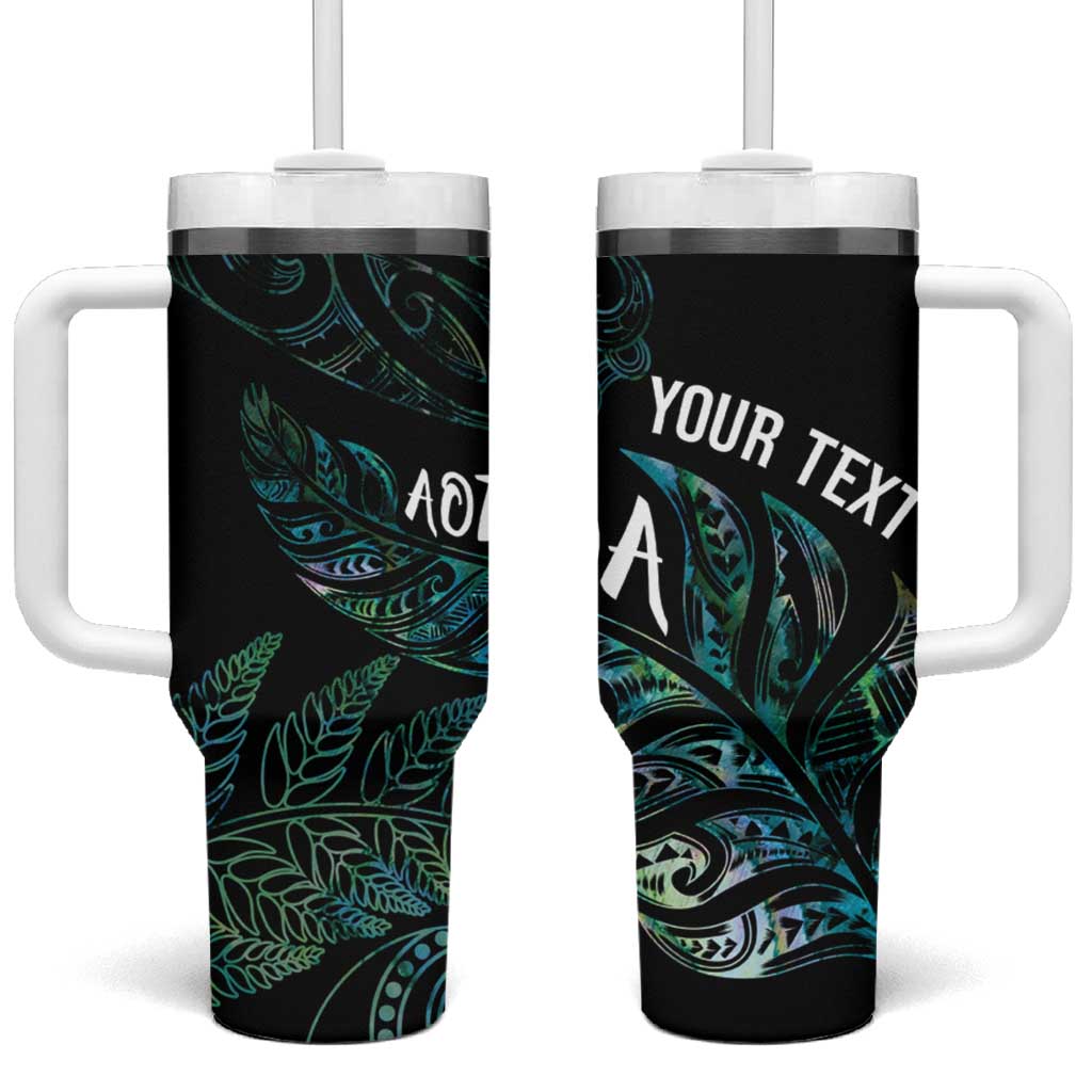 Aotearoa Personalized Lawn Bowls Maori Tumbler With Handle New Zealand Paua Shell Tribal Silver Fern LT7 One Size: 40 oz Green - Polynesian Pride