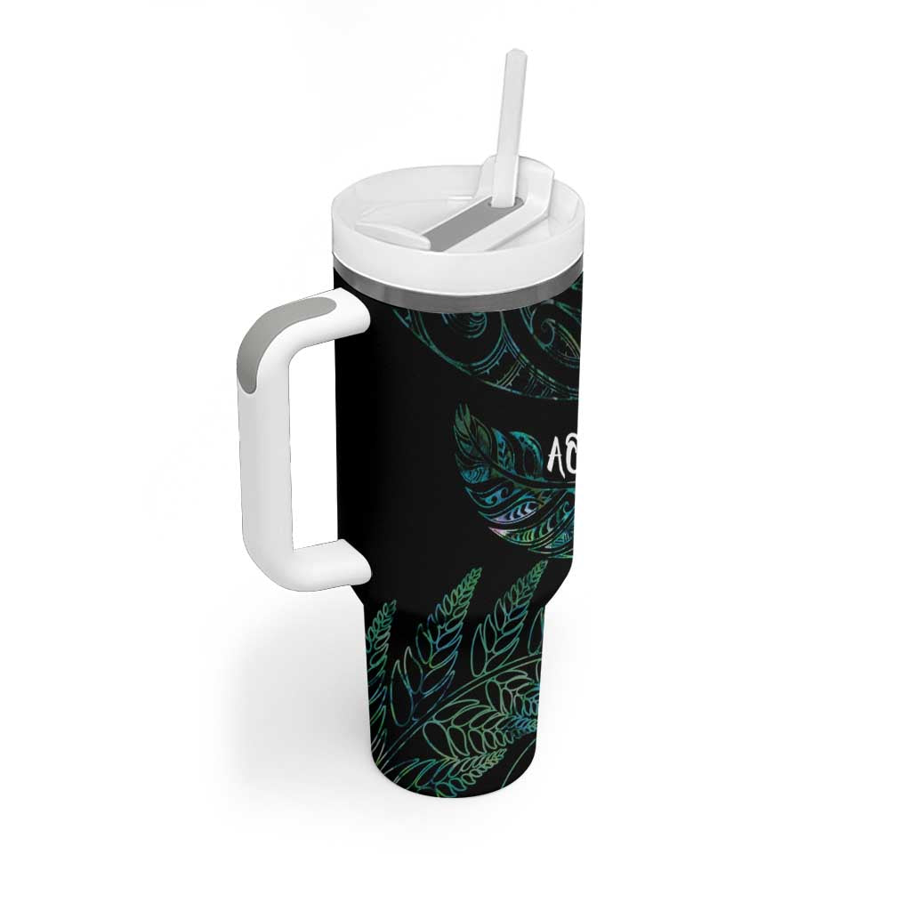 Aotearoa Personalized Lawn Bowls Maori Tumbler With Handle New Zealand Paua Shell Tribal Silver Fern LT7 - Polynesian Pride