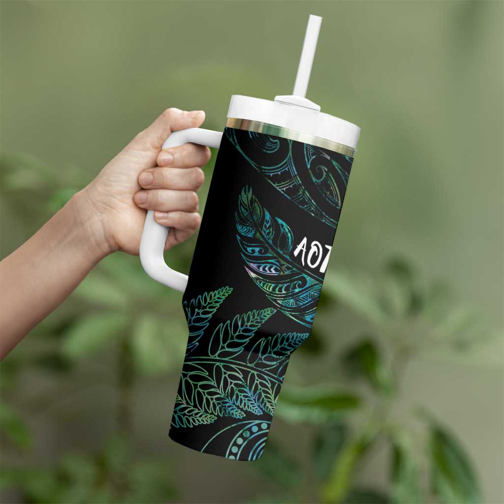Aotearoa Personalized Lawn Bowls Maori Tumbler With Handle New Zealand Paua Shell Tribal Silver Fern LT7 - Polynesian Pride