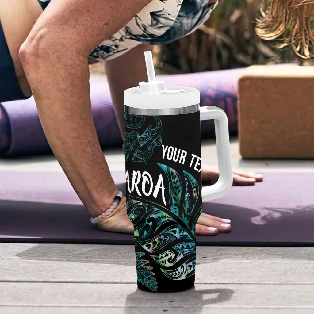Aotearoa Personalized Lawn Bowls Maori Tumbler With Handle New Zealand Paua Shell Tribal Silver Fern LT7 - Polynesian Pride