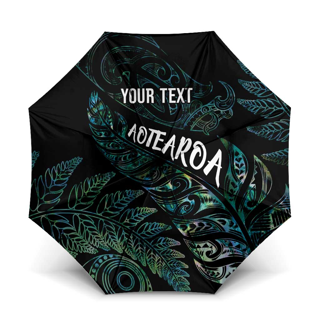 Aotearoa Personalized Lawn Bowls Maori Umbrella New Zealand Paua Shell Tribal Silver Fern LT7 One Size Folded 11.42 inch Opened Diameter 37.4 inch Green - Polynesian Pride