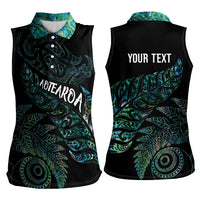 Aotearoa Personalized Lawn Bowls Maori Women Sleeveless Polo Shirt New Zealand Paua Shell Tribal Silver Fern - Polynesian Pride