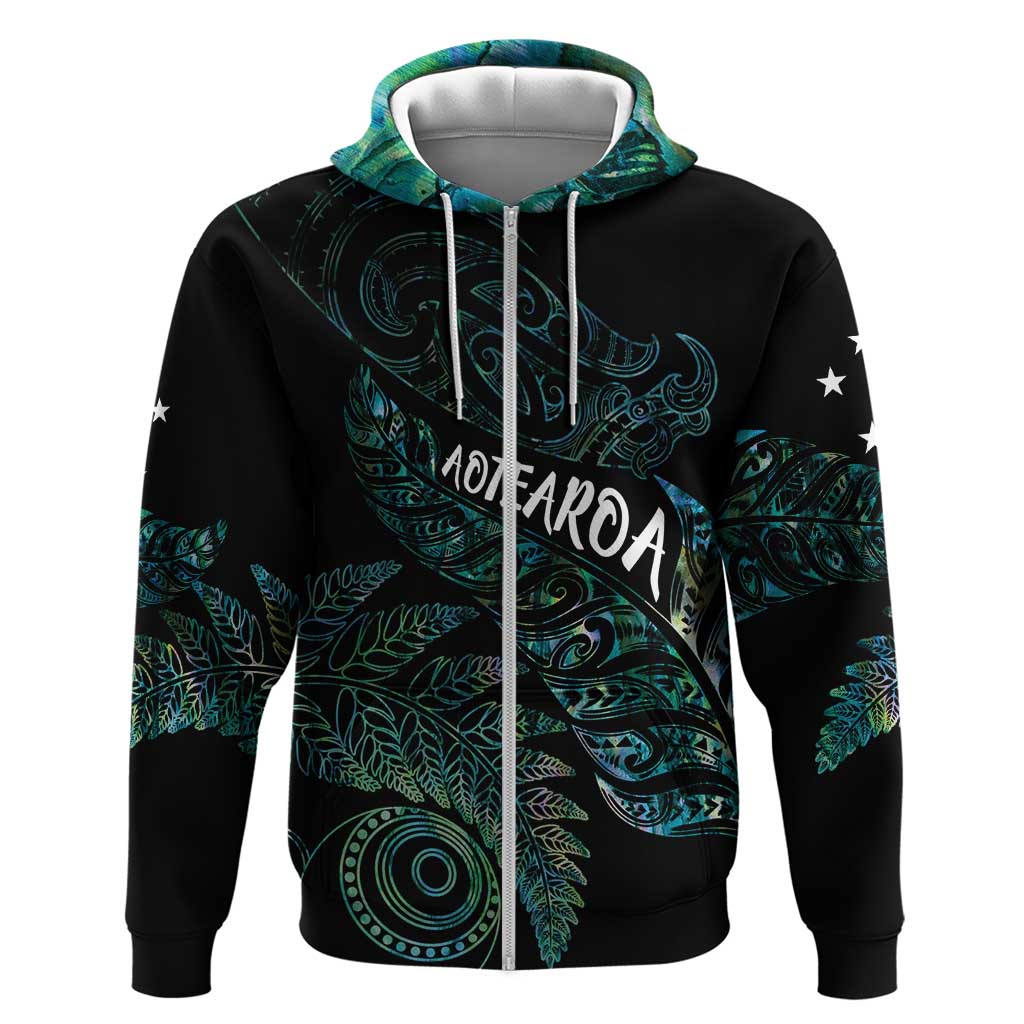 Aotearoa Personalized Lawn Bowls Maori Zip Hoodie New Zealand Paua Shell Tribal Silver Fern LT7 Zip Hoodie Green - Polynesian Pride