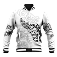 Aotearoa Personalized Lawn Bowls Maori Baseball Jacket New Zealand White Tribal Silver Fern LT7 Unisex White - Polynesian Pride
