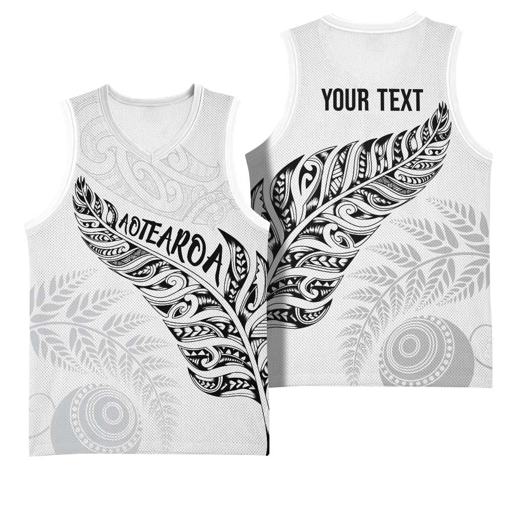 Aotearoa Personalized Lawn Bowls Maori Basketball Jersey New Zealand White Tribal Silver Fern LT7 - Polynesian Pride