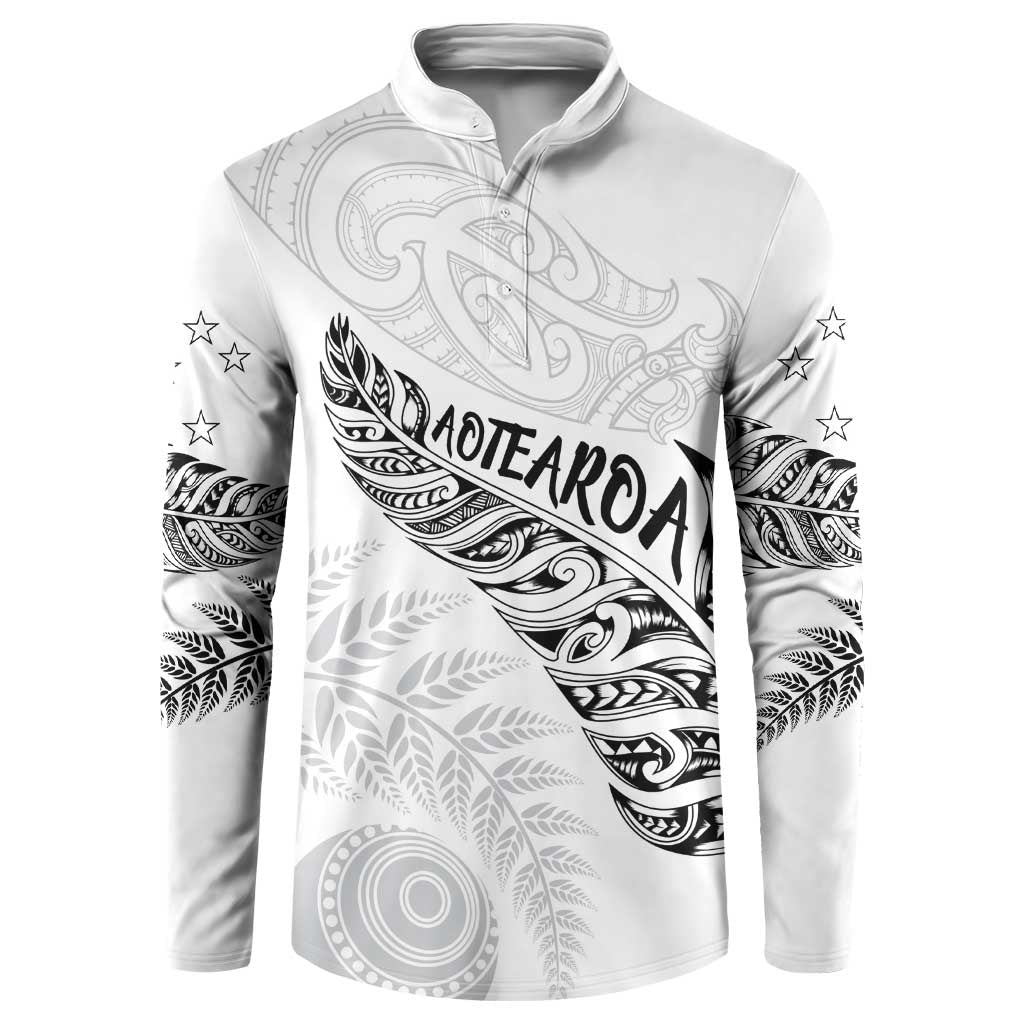 Aotearoa Personalized Lawn Bowls Maori Button Sweatshirt New Zealand White Tribal Silver Fern LT7 White - Polynesian Pride