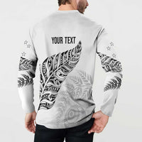 Aotearoa Personalized Lawn Bowls Maori Button Sweatshirt New Zealand White Tribal Silver Fern LT7 - Polynesian Pride