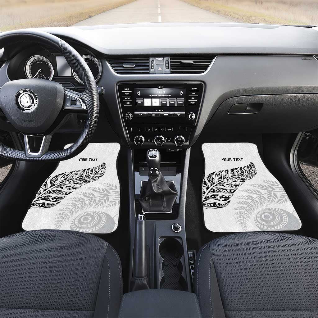 Aotearoa Personalized Lawn Bowls Maori Car Mats New Zealand White Tribal Silver Fern LT7 Set 2pcs - Front White - Polynesian Pride