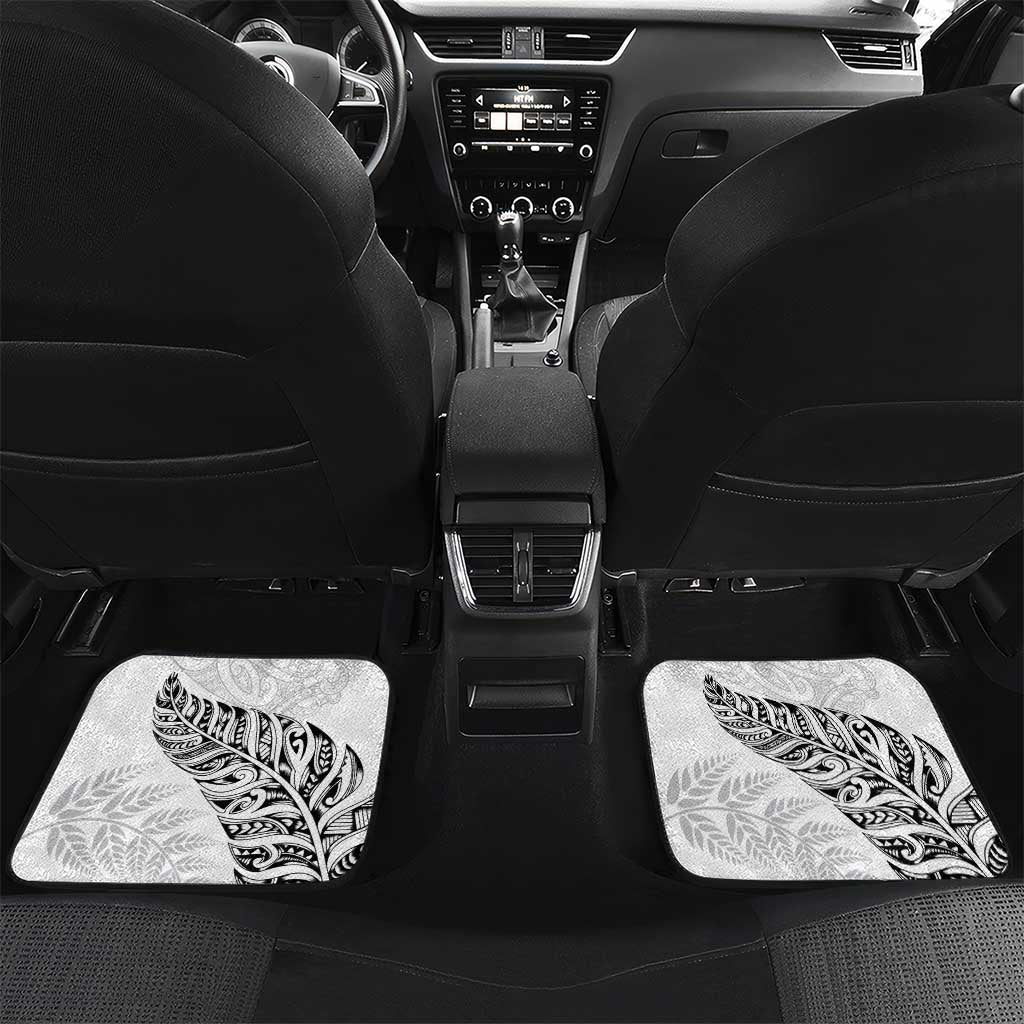 Aotearoa Personalized Lawn Bowls Maori Car Mats New Zealand White Tribal Silver Fern LT7 Set 2pcs - Back White - Polynesian Pride
