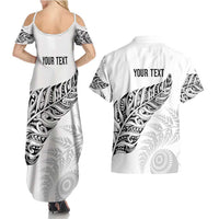 Aotearoa Personalized Lawn Bowls Maori Couples Matching Summer Maxi Dress and Hawaiian Shirt New Zealand White Tribal Silver Fern LT7 - Polynesian Pride