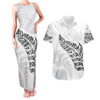 Aotearoa Personalized Lawn Bowls Maori Couples Matching Tank Maxi Dress and Hawaiian Shirt New Zealand White Tribal Silver Fern LT7 White - Polynesian Pride