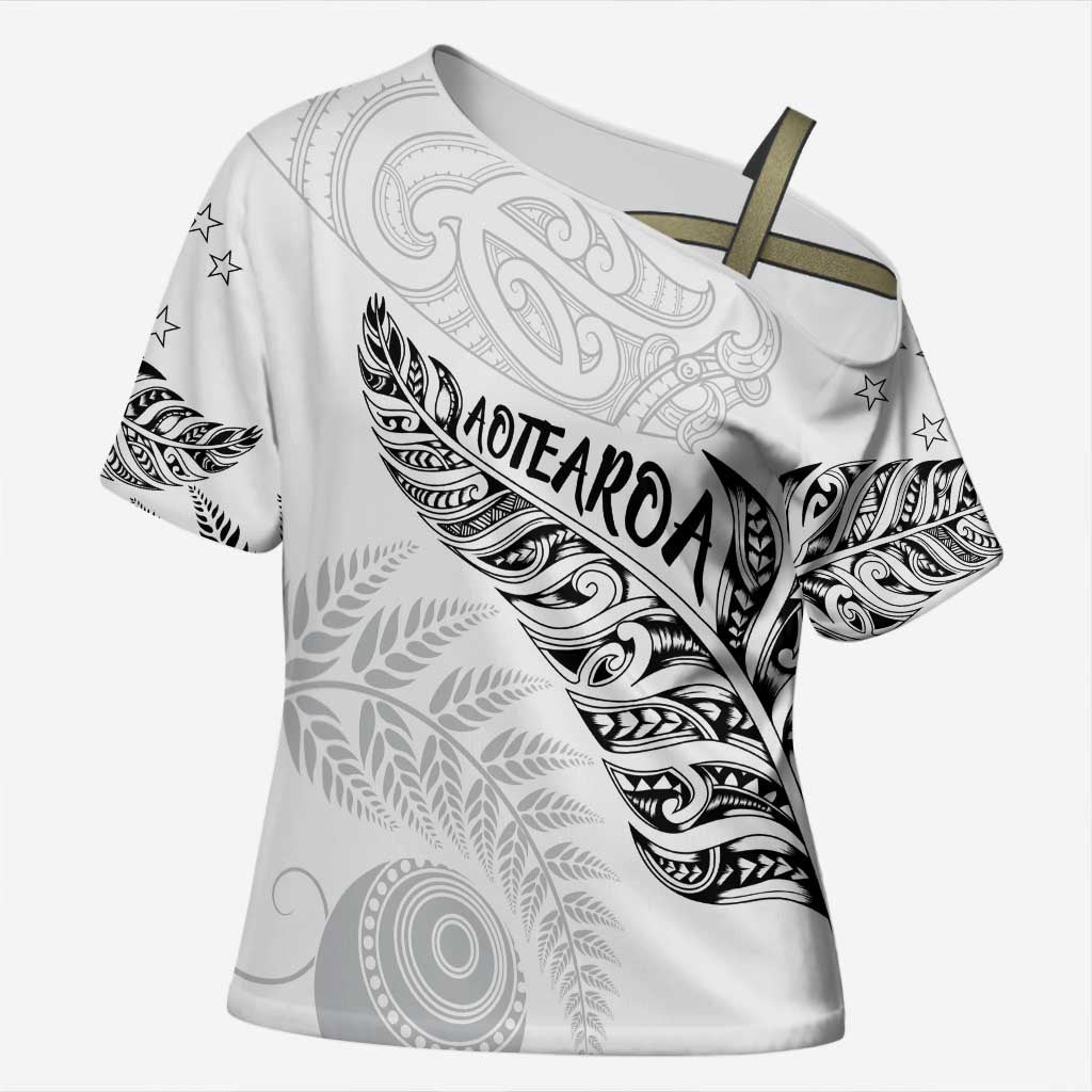 Aotearoa Personalized Lawn Bowls Maori Cross Shoulder Shirt New Zealand White Tribal Silver Fern LT7 Female White - Polynesian Pride