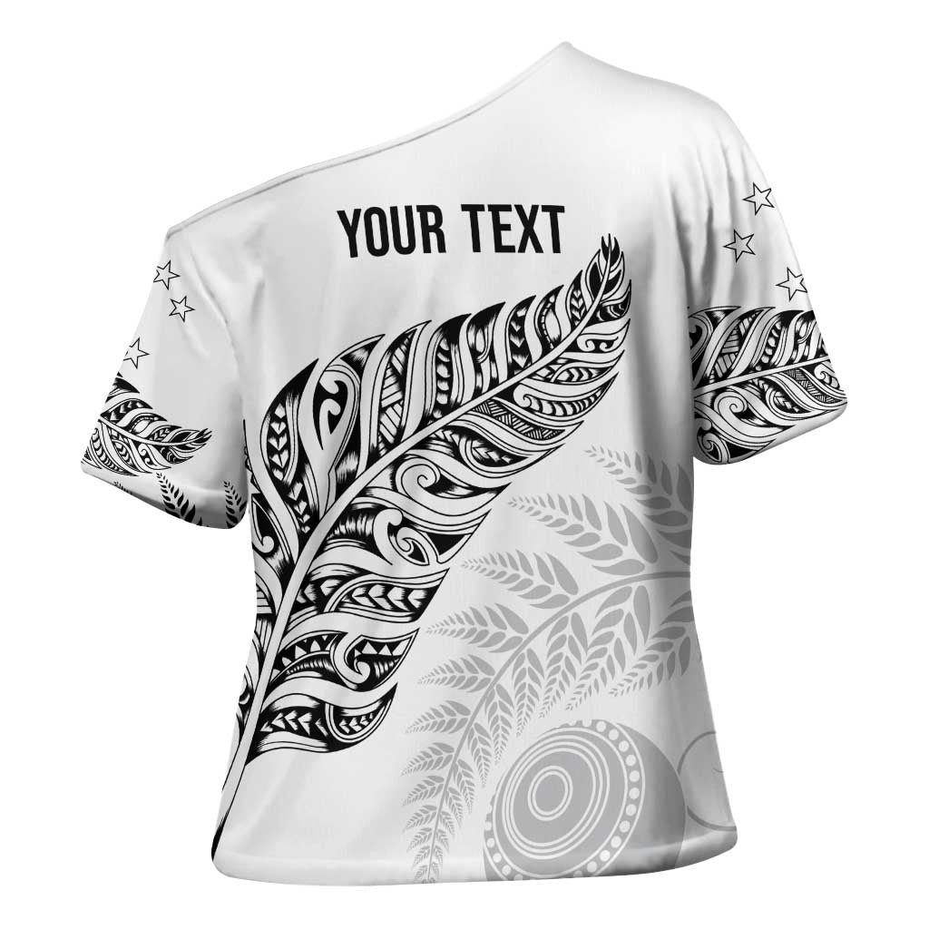 Aotearoa Personalized Lawn Bowls Maori Cross Shoulder Shirt New Zealand White Tribal Silver Fern LT7 - Polynesian Pride