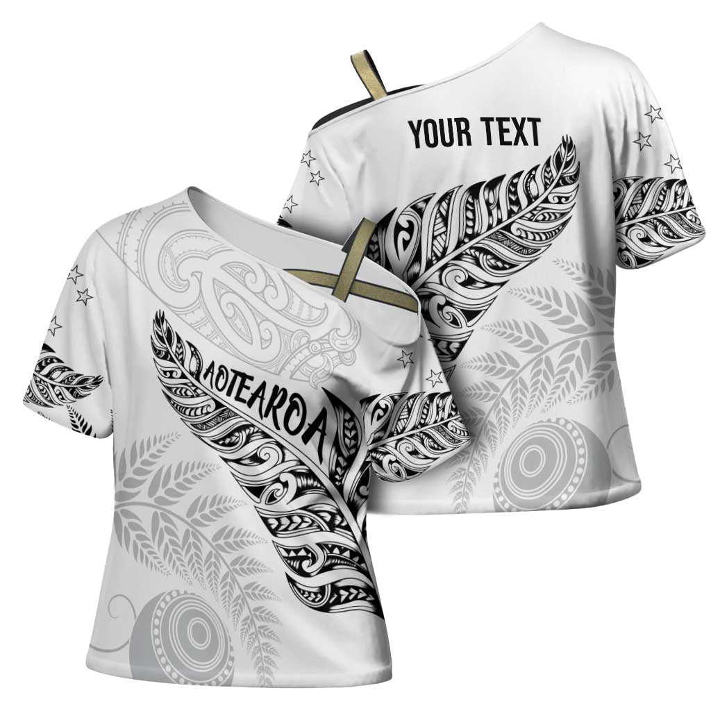 Aotearoa Personalized Lawn Bowls Maori Cross Shoulder Shirt New Zealand White Tribal Silver Fern LT7 - Polynesian Pride