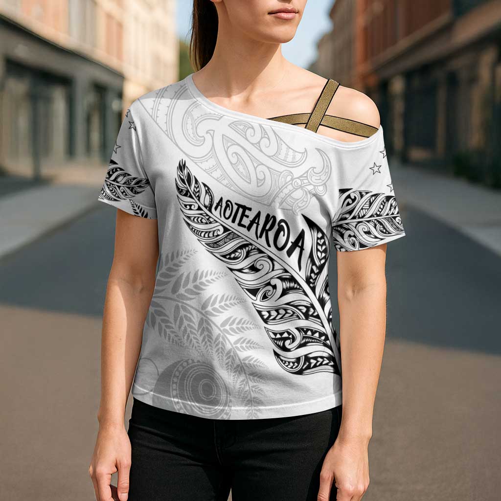 Aotearoa Personalized Lawn Bowls Maori Cross Shoulder Shirt New Zealand White Tribal Silver Fern LT7 - Polynesian Pride