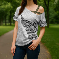 Aotearoa Personalized Lawn Bowls Maori Cross Shoulder Shirt New Zealand White Tribal Silver Fern LT7 - Polynesian Pride