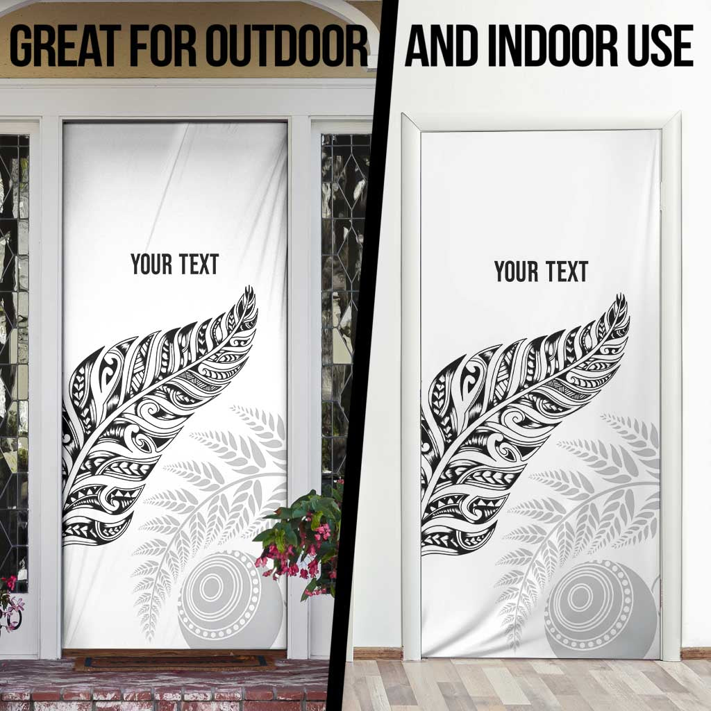 Aotearoa Personalized Lawn Bowls Maori Door Cover New Zealand White Tribal Silver Fern LT7 - Polynesian Pride
