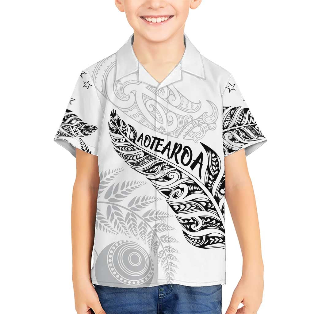 Aotearoa Personalized Lawn Bowls Maori Family Matching Long Sleeve Bodycon Dress and Hawaiian Shirt New Zealand White Tribal Silver Fern LT7 Son's Shirt White - Polynesian Pride