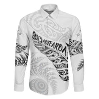 Aotearoa Personalized Lawn Bowls Maori Family Matching Mermaid Dress and Hawaiian Shirt New Zealand White Tribal Silver Fern LT7 Dad's Shirt - Long Sleeve White - Polynesian Pride