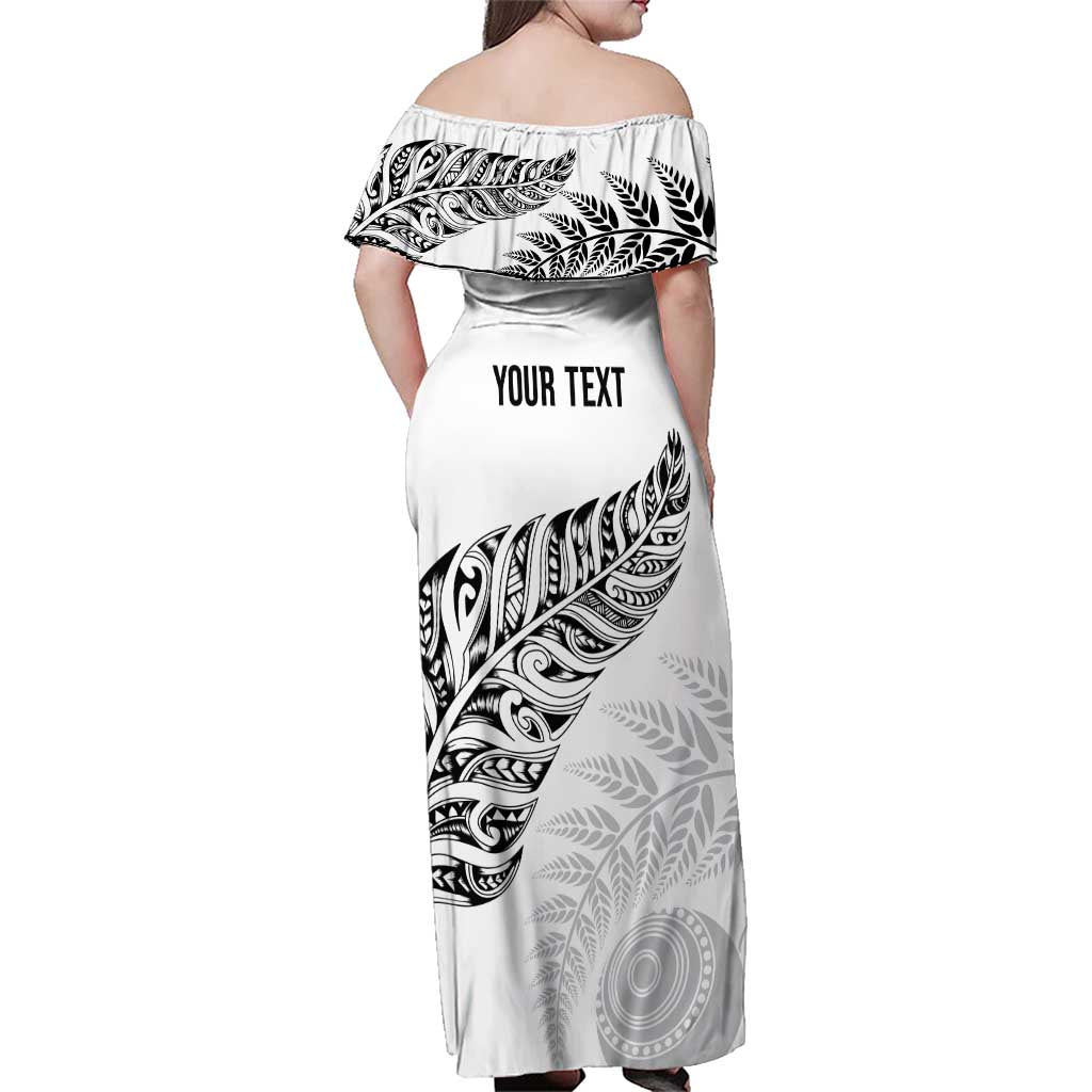 Aotearoa Personalized Lawn Bowls Maori Family Matching Off Shoulder Maxi Dress and Hawaiian Shirt New Zealand White Tribal Silver Fern LT7 - Polynesian Pride