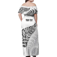 Aotearoa Personalized Lawn Bowls Maori Family Matching Off Shoulder Maxi Dress and Hawaiian Shirt New Zealand White Tribal Silver Fern LT7 - Polynesian Pride