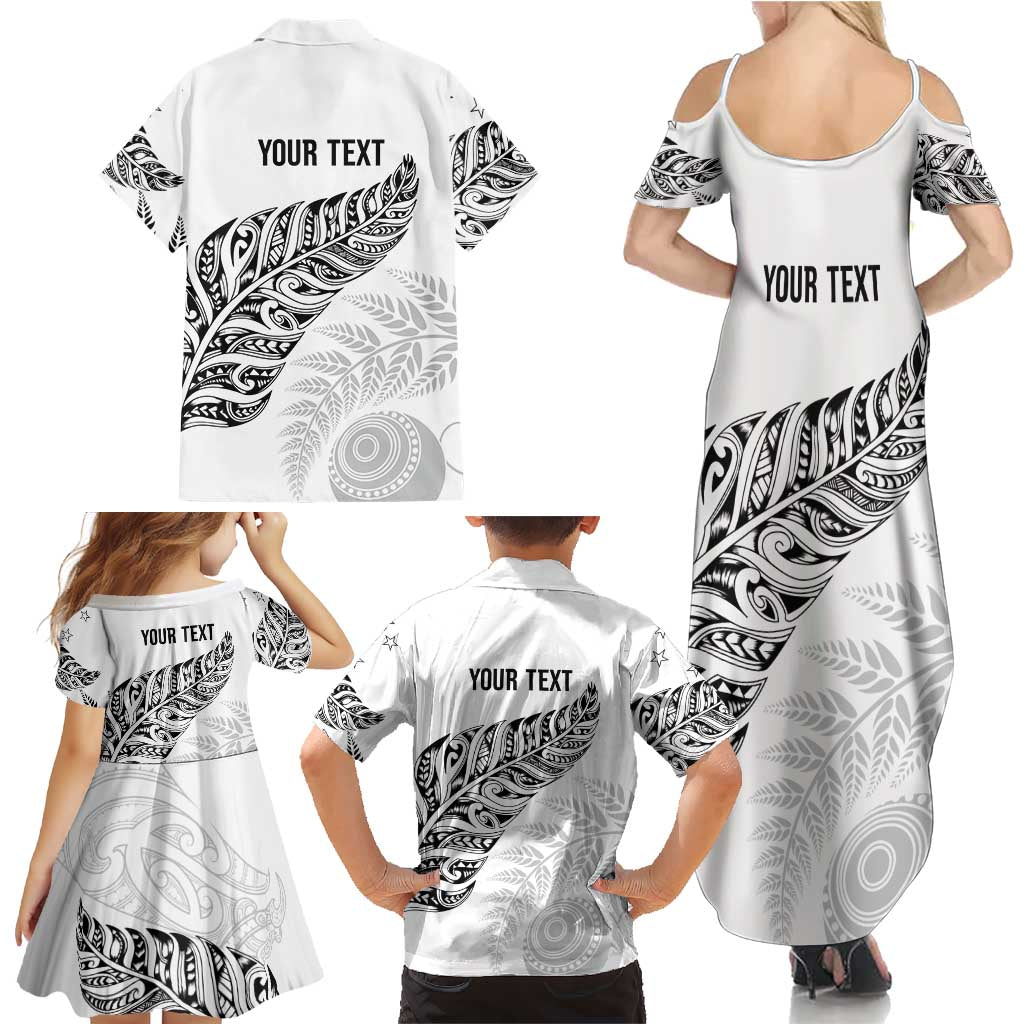 Aotearoa Personalized Lawn Bowls Maori Family Matching Summer Maxi Dress and Hawaiian Shirt New Zealand White Tribal Silver Fern LT7 - Polynesian Pride