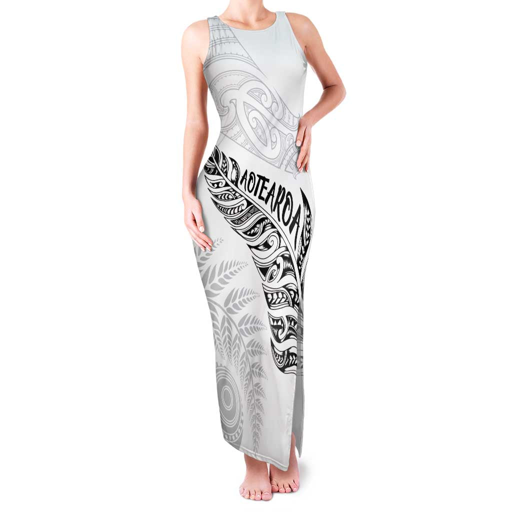 Aotearoa Personalized Lawn Bowls Maori Family Matching Tank Maxi Dress and Hawaiian Shirt New Zealand White Tribal Silver Fern LT7 Mom's Dress White - Polynesian Pride