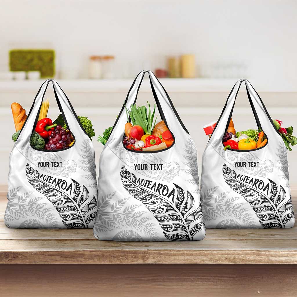 Aotearoa Personalized Lawn Bowls Maori Grocery Bag New Zealand White Tribal Silver Fern LT7 3-pack One Size White - Polynesian Pride