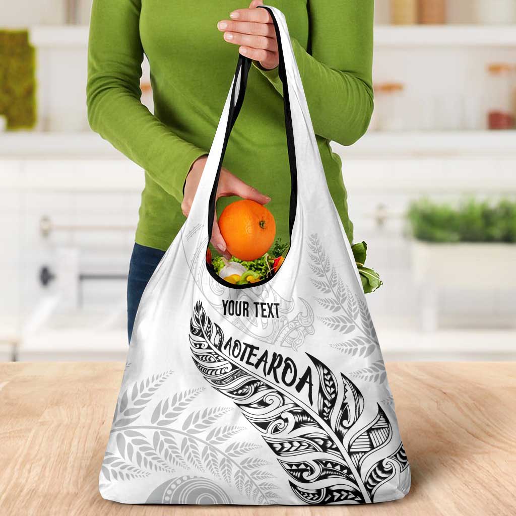 Aotearoa Personalized Lawn Bowls Maori Grocery Bag New Zealand White Tribal Silver Fern LT7 - Polynesian Pride