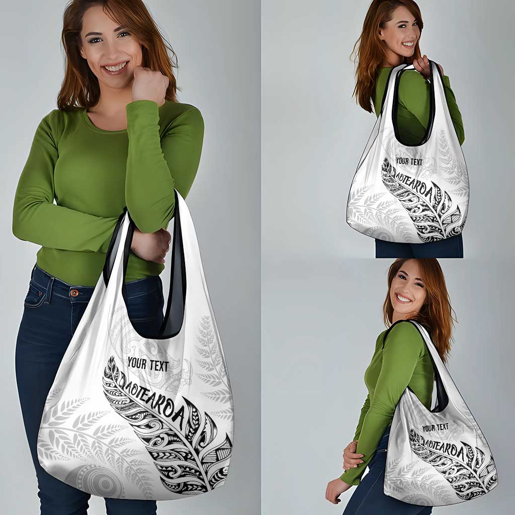 Aotearoa Personalized Lawn Bowls Maori Grocery Bag New Zealand White Tribal Silver Fern LT7 - Polynesian Pride