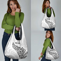 Aotearoa Personalized Lawn Bowls Maori Grocery Bag New Zealand White Tribal Silver Fern LT7 - Polynesian Pride