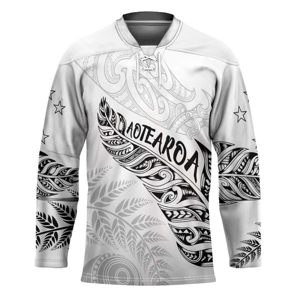 Aotearoa Personalized Lawn Bowls Maori Hockey Jersey New Zealand White Tribal Silver Fern LT7 Unisex White - Polynesian Pride