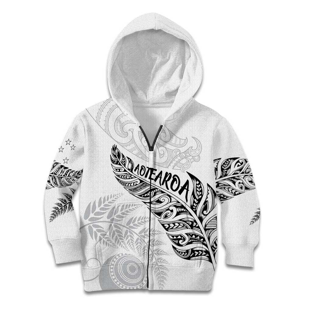 Aotearoa Personalized Lawn Bowls Maori Kid Hoodie New Zealand White Tribal Silver Fern - Polynesian Pride