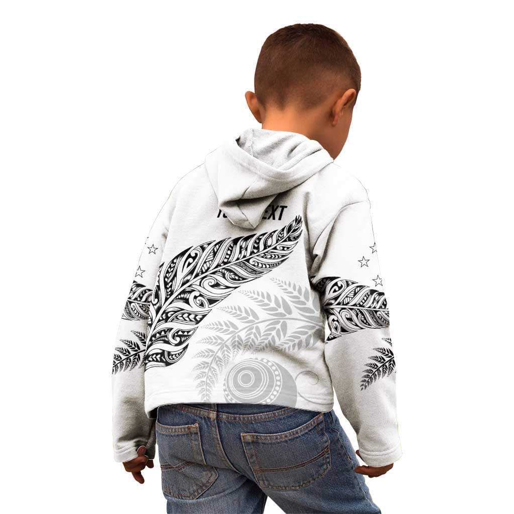 Aotearoa Personalized Lawn Bowls Maori Kid Hoodie New Zealand White Tribal Silver Fern - Polynesian Pride