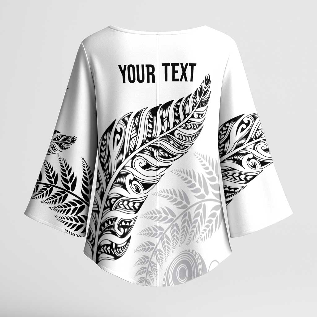 Aotearoa Personalized Lawn Bowls Maori Kimono Sleeve Blouse New Zealand White Tribal Silver Fern LT7 - Polynesian Pride