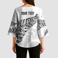 Aotearoa Personalized Lawn Bowls Maori Kimono Sleeve Blouse New Zealand White Tribal Silver Fern LT7 - Polynesian Pride