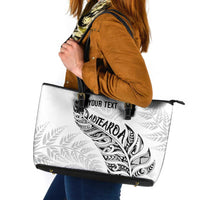 Aotearoa Personalized Lawn Bowls Maori Leather Tote Bag New Zealand White Tribal Silver Fern LT7 White - Polynesian Pride