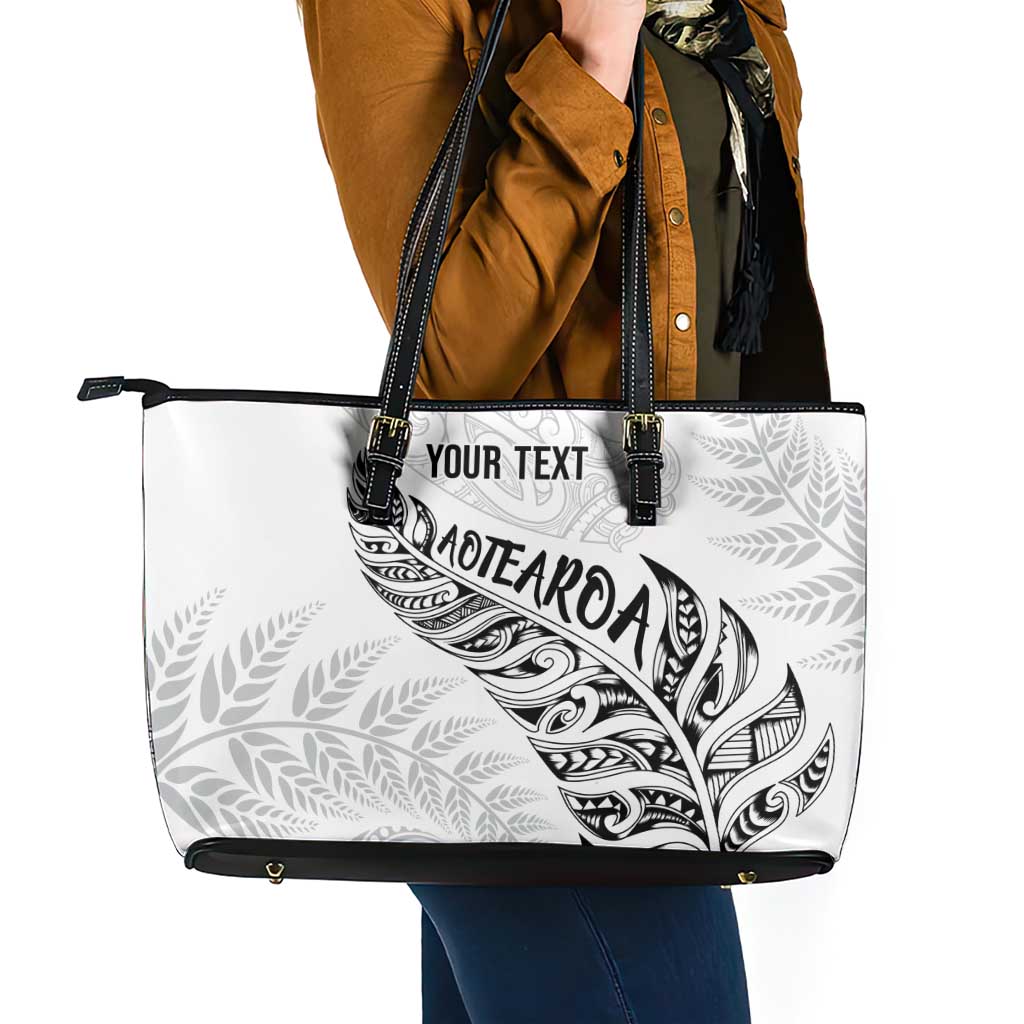 Aotearoa Personalized Lawn Bowls Maori Leather Tote Bag New Zealand White Tribal Silver Fern LT7 - Polynesian Pride