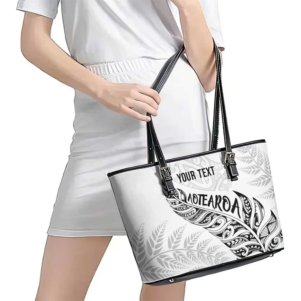 Aotearoa Personalized Lawn Bowls Maori Leather Tote Bag New Zealand White Tribal Silver Fern LT7 - Polynesian Pride