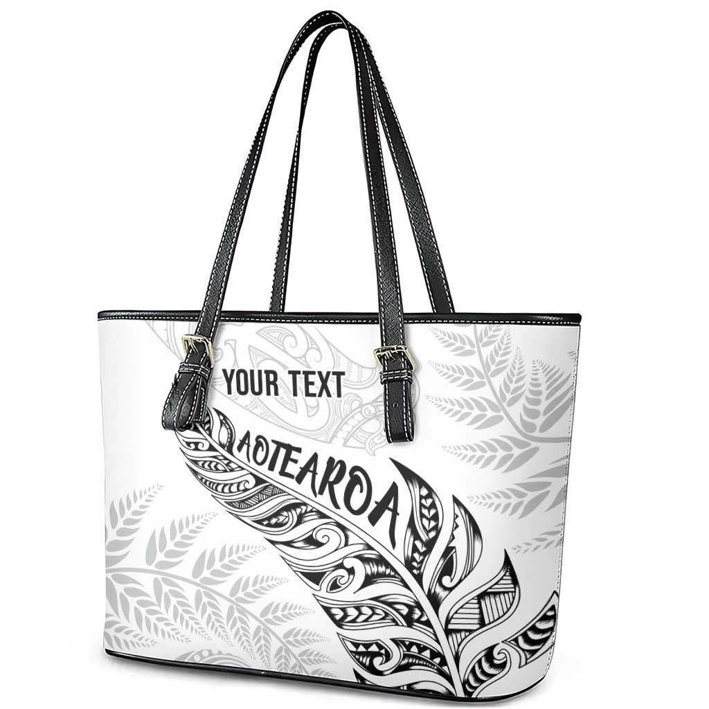 Aotearoa Personalized Lawn Bowls Maori Leather Tote Bag New Zealand White Tribal Silver Fern LT7 - Polynesian Pride