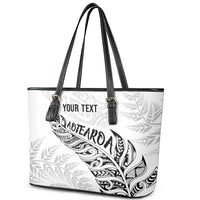 Aotearoa Personalized Lawn Bowls Maori Leather Tote Bag New Zealand White Tribal Silver Fern LT7 - Polynesian Pride